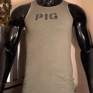Men’s Olive Green Large PIG Tank Top Gay